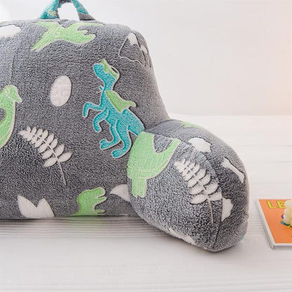 Meeting Story Glow in The Dark Green Dinosaur Luminous Reading Pillows Sparkling with Arms Back Pillow for Bed, Bed Rest Pillow for Adults Teens, Kids, (Blue-Green)