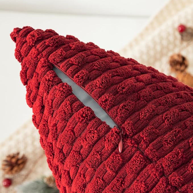 Kevin Textile 12x20 Inch Pillow Cover 1 Pack Boho Christmas Decorative Soft Striped Corduroy Lumbar Farmhouse Color Accent Rectangle Cushion Case for Living Room Couch Sofa Bed, Burgundy
