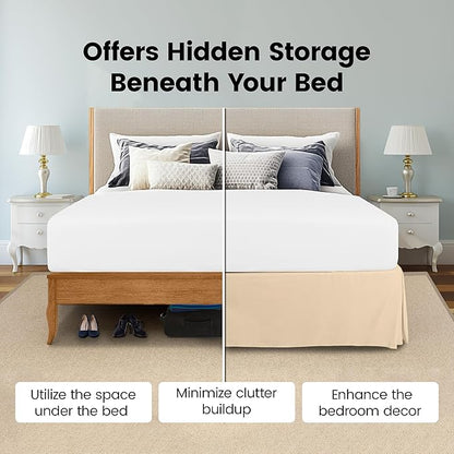 Utopia Bedding Twin Bed Skirt - Soft Quadruple Pleated Ruffle - Easy Fit with 15 Inch Tailored Drop - Hotel Quality, Shrinkage and Fade Resistant (Twin, Beige)