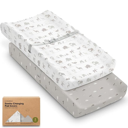 2-Pack Organic Changing Pad Covers for Girl, Boy, Neutral - 100% Cotton Changing Table Pad Cover, Soft Baby Nursery Diaper Changing Pad Sheets, Contour Changing Pads Liners,Change Pad Cover (Savannah)