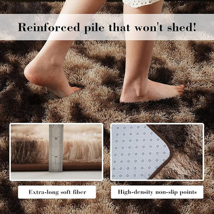 Fluffy Rug Shaggy Area Rug, Mottling Brown 6x9 Area Rugs for Living Room, Large Shag Area Rugs for Bedroom Kids Room Home Decor, Upgrade Anti-Skid Rectangular Fuzzy Rugs