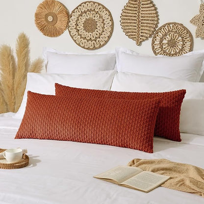 Kevin Textile 20x54 Inch Long Body Lumbar 1 Pack Boho Decorative Throw Pillow Cover Soft Striped Corduroy Rectangle Cushion Case Farmhouse Accent for Living Room Couch Sofa Bed, Burnt Brick