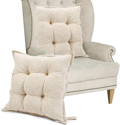 SINSOSSO Large Floor Pillows 22", Thickened Bite-Size Memory Foam Square Non-Slip Cushions for Office Back Support/Yoga/Chair Seat, Fashionable Color-Blocked Fabric & Washable, Beige, 2 PCS