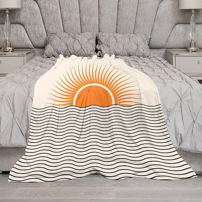 Abstract Sunset Throw Blanket, Boho Mid Century Geometric Minimalist Aesthetic Wave Sunrise Soft Warm Blankets for Couch Bedroom Sofa Office, 50"x60"