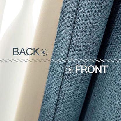MIULEE Linen Texture Curtains for Bedroom Solid 100% Blackout Thermal Insulated Dusty Blue Curtains Grommet Room Darkening Drapes Luxury Decor for Living Room Nursery 52x45 Inch (2 Panels)