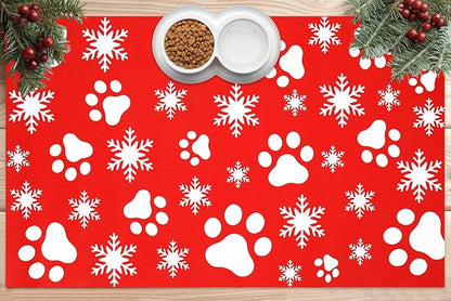 Christmas Pet Mat Red White Snowflake Dog Claw Mat Absorbent Dog Bowl Mats for Food and Water Xmas Winter Pet Supplies, 11.8 x 19.7 in