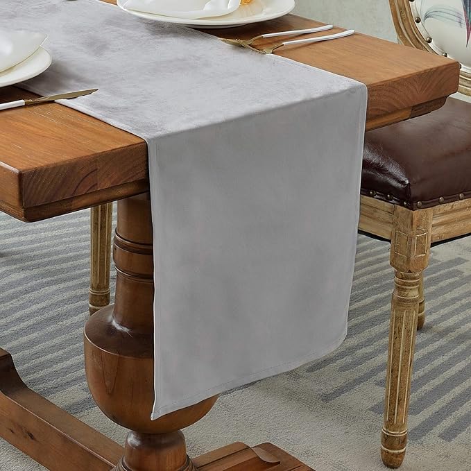 BALCONY & FALCON Velvet Table Runner 14"x118" Silver Gray Luxury Machine Washable Farmhouse Vintage Runner for Table Dining, Party, Wedding, Birthday, Easter, Thanksgiving & Christmas & Home Décor