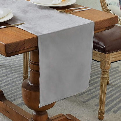 BALCONY & FALCON Velvet Table Runner 14"x118" Silver Gray Luxury Machine Washable Farmhouse Vintage Runner for Table Dining, Party, Wedding, Birthday, Easter, Thanksgiving & Christmas & Home Décor