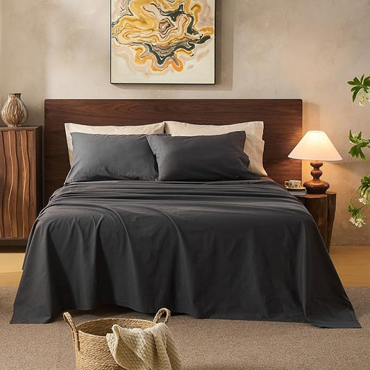 100% Linen Sheets Queen Size,Breathable & Durable 4-Piece Bed Flax Sheet Set,Soft All-Season Bedding for Hot Sleepers 16" Deep Pocket Oeko-TEX Certified,（Queen, Dark Grey）