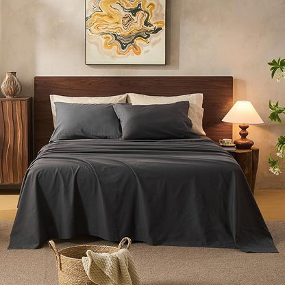 100% Linen Sheets King Size,Breathable & Durable 4-Piece Bed Flax Sheet Set,Soft All-Season Bedding for Hot Sleepers 16" Deep Pocket Oeko-TEX Certified,（King, Dark Grey）