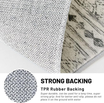 KUTA Boho Hallways Runner Rugs 2x12, Moroccan Washable Kitchen Rug Non-Slip Vintage Grey 12ft Ultra Soft Distressed Geometric Floor Carpet Runners for Bedroom Laundry Living Room