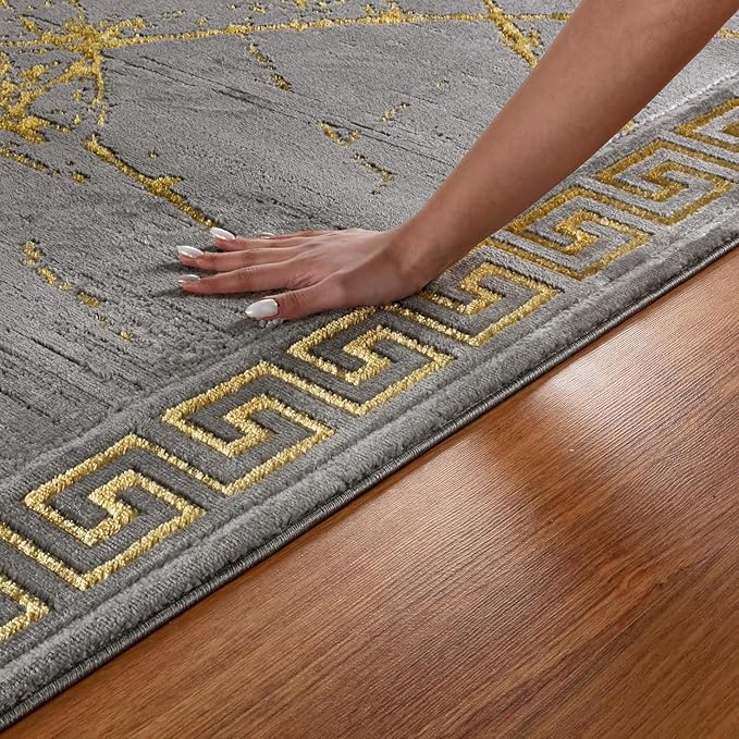 GLORY RUGS Area Rugs Marble 2x7 Gray Gold Carpet Modern Abstract Rug Living Room Dining Bedroom Rug