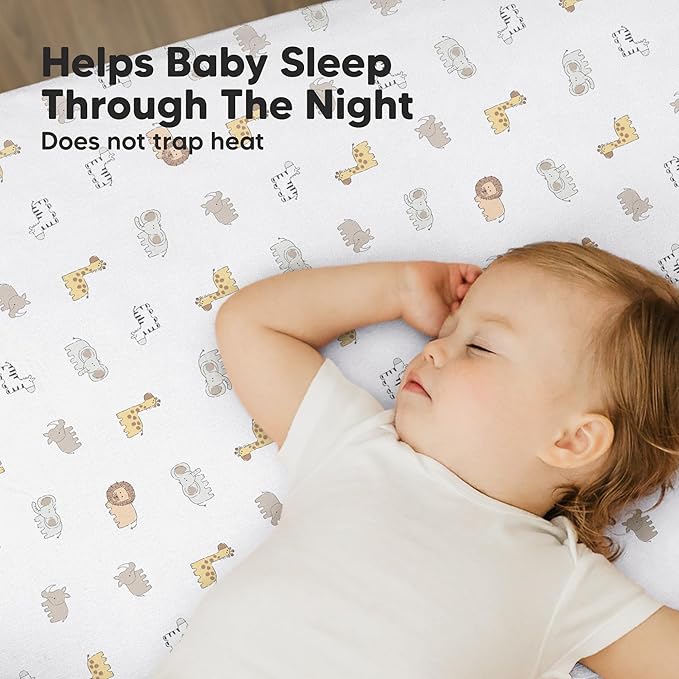 2-Pack Mini Crib Sheets Fitted - 38x26 Pack N Play Sheets for Pack and Play Mattress, Organic Cotton, Soft & Breathable Playard Bedding, Neutral Mini Toddler Bed Cover for Boys, Girls (KeaSafari)