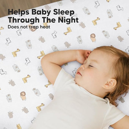 2-Pack Mini Crib Sheets Fitted - 38x26 Pack N Play Sheets for Pack and Play Mattress, Organic Cotton, Soft & Breathable Playard Bedding, Neutral Mini Toddler Bed Cover for Boys, Girls (KeaSafari)