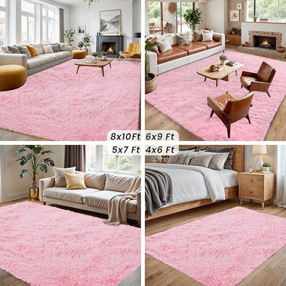 8x10 Area Rugs for Living Room Rug: Soft Fluffy Shag Light Pink Rugs for Bedroom, Non-Slip Large Fuzzy Plush Rug Indoor Floor Carpet for Nursery Kids Boys Girl Room, Dorms, Playroom, Modern Home Decor