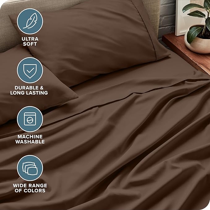 Bare Home Queen Sheet Set - Luxury 1800 Ultra-Soft Microfiber Queen Bed Sheets - Double Brushed - Deep Pockets - Easy Fit - 4 Piece Set - Bedding Sheets & Pillowcases (Queen, Cocoa)