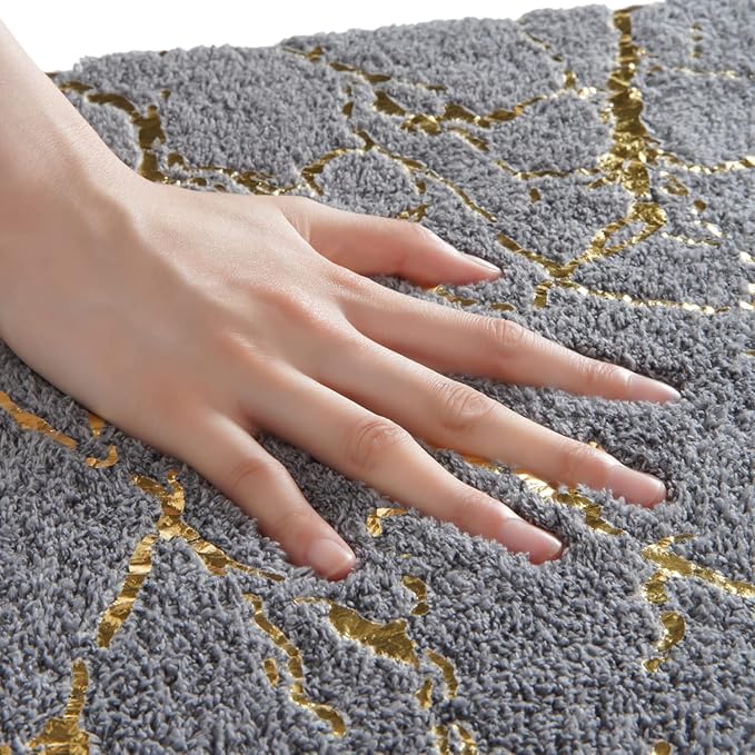 QJHOMO Marble Bathroom Runner Rug Gold Decor Long Bathroom Rugs Gray Bath Mat Non Slip Super Absorbent Bathmat Machine Washable Floor Carpet for Tub, Shower, Bedroom (24x48 inch)