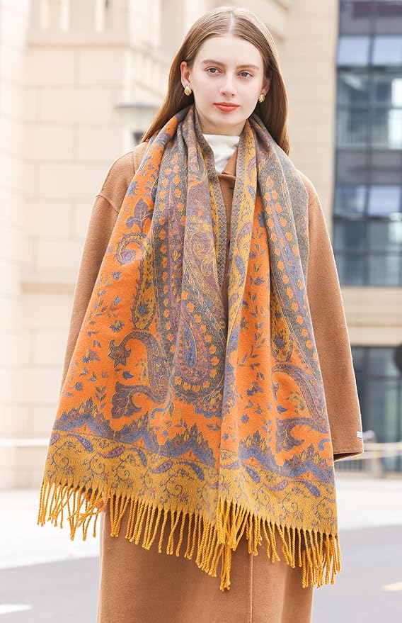Wander Agio Warm Fashion Scarf Long Shawl Large Blanket Winter Wraps Scarves for Women Cashmere Jacquard Vintage Paisley