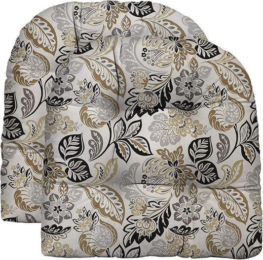 RSH DECOR: Tufted U-Shape Wicker Seat Cushions Set of 2 | 19” x 19” | All-Weather Spun Fabric | Water-Resistant | Outdoor Chair Cushions for Patio Furniture | Dailey Pewter Grey Scroll