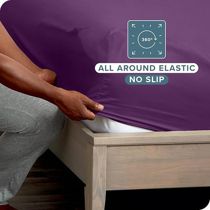 Bare Home 2-Pack Fitted Bottom Sheets Queen - Premium 1800 Ultra-Soft Wrinkle Resistant Microfiber - Deep Pocket (Queen, Plum)