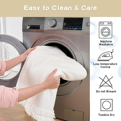 MYSKY HOME Sofa Covers for 2 Cushion Couch L Shaped Couch Cover Washable Couch Cover with Tassels Boho Couch Cover Non Slip Super Universal Soft Sofa Slipcover for Kids, Dogs, Pets, 71"x118", White