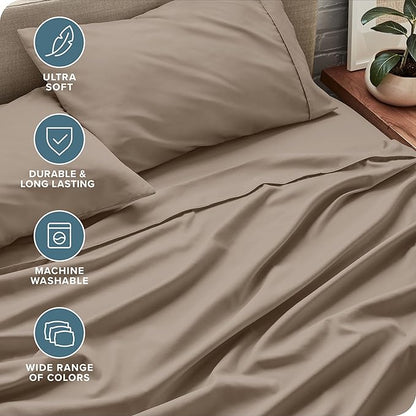 Bare Home Twin XL Sheet Set - 1800 Ultra-Soft Microfiber Twin Extra Long Sheets - Double Brushed - Deep Pockets - Easy Fit - Extra Soft - 3 Piece Set - Bed Sheets & Pillowcases (Twin XL, Pebble)