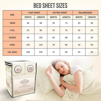 King Size Sheets Set Cooling - Luxury Hotel Sheets - Soft Bed Sheet with Elastic Corner Straps - Deep Pockets Microfiber Bedsheet - Bedding Sheet & Pillowcases - 4 Piece (King, Ivory)