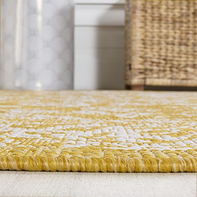 JONATHAN Y Weave Floral Indoor Outdoor Runner Rug 2X8 Yellow/Cream, Tela Bohemian Textured for Backyard, Patio, Porch, Easy-Cleaning, High Traffic, Pet-Friendly, Non-Shedding (SMB100E-28)