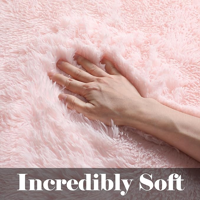 ONASAR Pink 6x9 Area Rugs for Living Room Bedroom, Washable Large Fluffy Bedside Throw Rug, Soft Plush Shaggy Fuzzy Floor Carpet for Nursery Kids Girls Boys Teen Dorm Home Office Decor Aesthetic