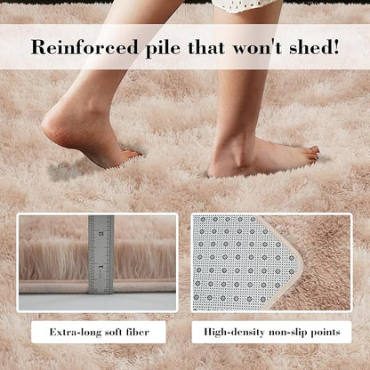 Fluffy Rug Shaggy Area Rug, Mottling Beige 4x6 Area Rugs for Bedroom, Small Bedside Rug, Soft Fluffy Shaggy Entryway Throw Rugs for Living Room Bedroom Kids Room Home Decor