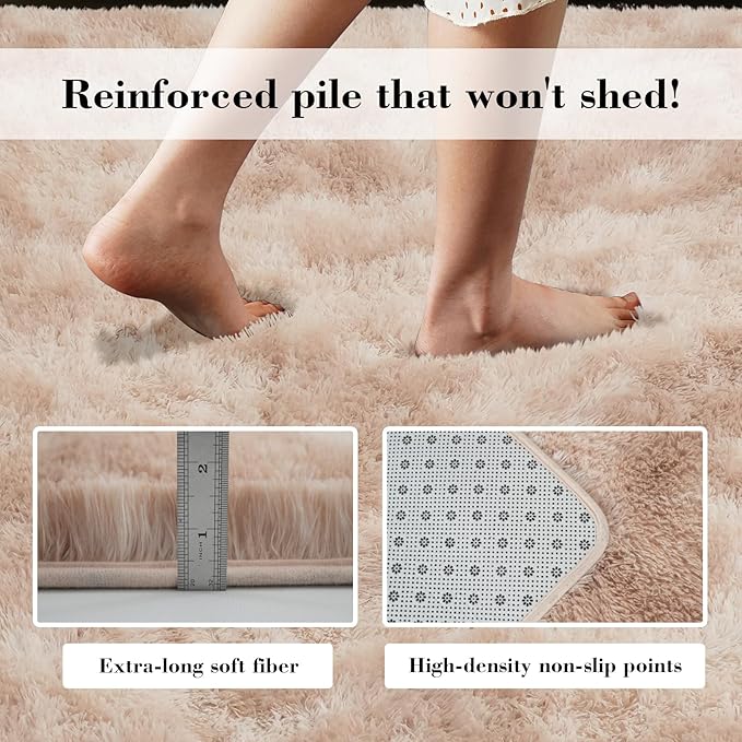 Fluffy Rug Shaggy Area Rug, Mottling Beige 10x14 Area Rugs for Bedroom, Super Soft Shaggy Rugs for Living Room Bedroom Kids Room Home Decor, Upgrade Anti-Skid Rectangular Fuzzy Rug