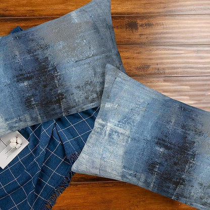 Throw Pillow Cover Case Blue and Grey Abstract Art Pillow Covers 20x12 Inch Set of 2,Soft Decorative Throw Pillow Case for Living Room Bedroom Sofa Couch Cushion Covers