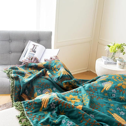 MSGKV Boho Throw Blanket Cotton Blanket for Couch and Sofa Cover for Living Room Fall Throw Cozy Gauze Blankets 50" x 60"