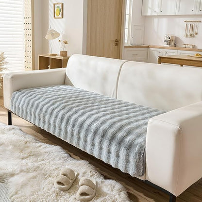 Faux Fur Couch Cover Fuzzy Soft Plush Thick Bubble Sofa Cover Luxury Sectional Couch Covers Luxury Anti-Slip Sofa Slipcover Washable Furniture Protector (Light Grey,36"x63")