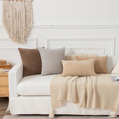 Kevin Textile 12x24 Inch Pillow Cover 1 Pack Boho Decorative Soft Striped Corduroy Lumbar Farmhouse Solid Color Accent Rectangle Cushion Case for Living Room Couch Sofa Bed, Beige