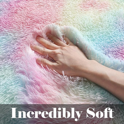 ONASAR Rainbow Area Rugs for Living Room Girls Bedroom, 5x8 Fluffy Rug, Washable Indoor Ultra Soft Plush Shaggy Large Floor Carpets for Nursery Kids Baby Girl Teen Dorm Playroom Home Decor Aesthetic