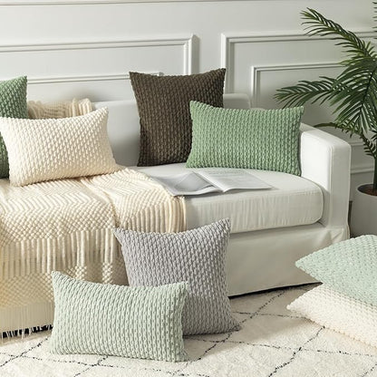 Kevin Textile 14x24 Inch Pillow Cover 1 Pack Boho Decorative Soft Striped Corduroy Lumbar Farmhouse Solid Color Accent Rectangle Cushion Case for Living Room Couch Sofa Bed, Sage Green