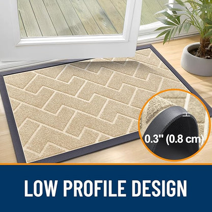 OLANLY Front Door Mat Indoor Outdoor Entrance, Waterproof All-Season, All-Weather Doormat, Sturdy Natural Rubber, Low Profile, Easy Clean Patio Porch Entryway Mat, Herringbone Brick (Beige, 71x47)