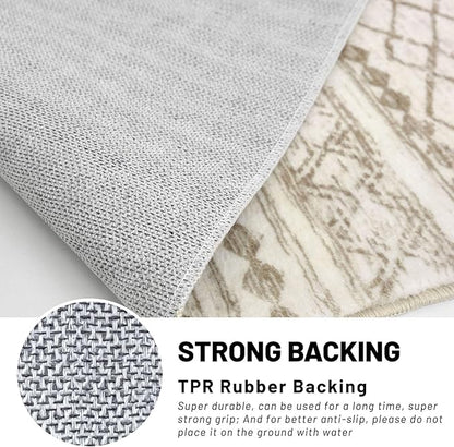 KUTA Boho Runners for Hallways 2.6x16 ft Moroccan Beige Washable Long Hall Carpet Non-Slip Vintage Soft Distressed Geometric Kitchen Runner Rug for Bedroom Laundry Living Room