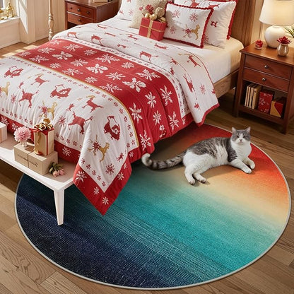 Wonnitar Modern Ombre Washable Round Area Rug 5ft, Large Circle Christmas Rug for Bedroom, Non-Slip Rainbow Kitchen Throw Mat, Stain Resistant Low Pile Carpet for Living Room (Colorful, Round 5ft)