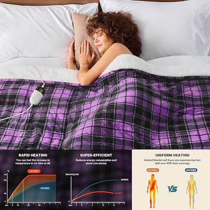 Purple Heated Weighted Blanket for Adults Throw/Twin Size 13Lbs 50"x60", 2-in-1 Electric Heating Pad Lap Heavy Blanket for 120-140lbs, 10 Level 8H Auto-Off, Cozy Birthday Gifts for Women Mom Seniors