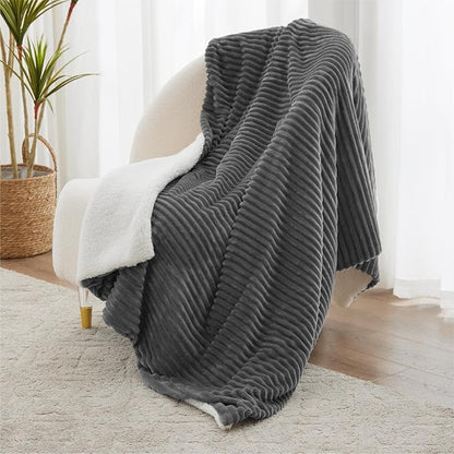 Sherpa Twin Blanket for Bed - Soft Cozy Fleece Blanket, Warm for Winter, Reversible for Sofa, Grey, 60 x 80 Inches
