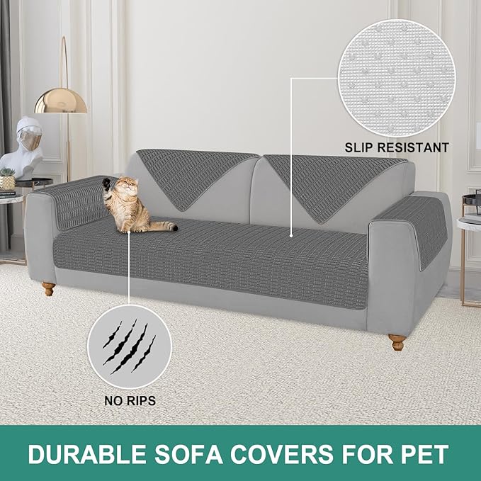 Foxdecor Couch Cover Sofa Covers Washable, Dog Bed Cover Couch Covers for 3 Cushion Couch Sofa Pet Friendly, Dog Couch Cover Furniture Covers for Pets.(Dark Grey 32x82 inch)