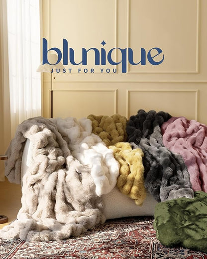 Ultra Soft Cozy Faux Fur Throw Blanket, Fuzzy Plush Thick Bubble Blanket, Oversize Luxury Fluffy Blanket for Couch, Bed, and Living Room, 60x80 Inches, Tie-Dye Light Taupe