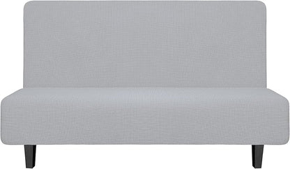 Easy-Going Stretch Futon Sofa Slipcover Armless Sofa Bed Cover Furniture Protector Without Armrests with Elastic Bottom for Kids,Soft Jacquard Fabric Small Checks（Medium Futon,Silver Gray