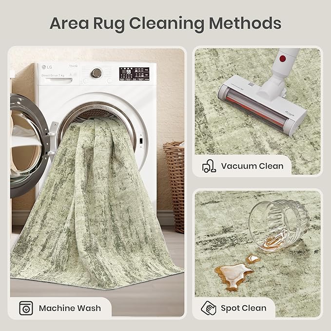 Valenrug Washable Rug 4x6 - Stain Resistant 4x6 Area Rugs for Living Room, Non Slip Backing Printed Rugs for Bedroom, Folable Machine Washable Area Rug(4'x6', Green)