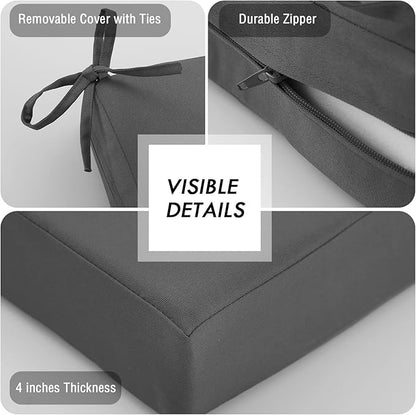 idee-home Outdoor Cushions for Patio Furniture, Outdoor Seat Cushion, Waterproof Couch Hampton Bay Deep Seat Replacement Chair Cushions for Garden Lawn Backyard Deck, 26.5 x 26.5 Dark Grey