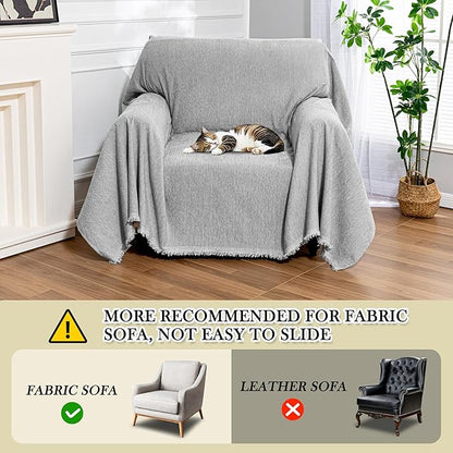 MEETSKY Grey Chair Couch Covers Sofa Cover Washable for Chair Recliner, Chenille Couch Cover for Dogs, Oversized Armchair Cushion, 71" X 91"