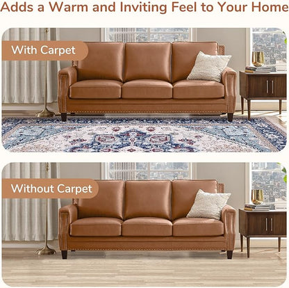 OPPODREAM Thin 10x14 Area Rugs, Washable Rugs 10x14 with Non Slip Backing, Low-Pile Faux Cashmere 10 x 14 Carpet, Navy Blue & Red & Cream