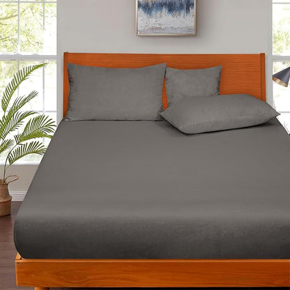 ROYALE LINENS 300 Thread Count 100% Long Staple Combed Cotton Fitted Sheet Full - Super Soft Deep Pocket Bottom Sheet - Fitted Sheets Only - Elastic Sheets (Full, Grey)